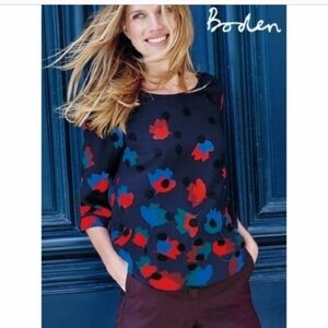 BODEN Rachel Floral Navy Top SZ US 8